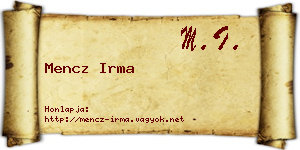 Mencz Irma névjegykártya